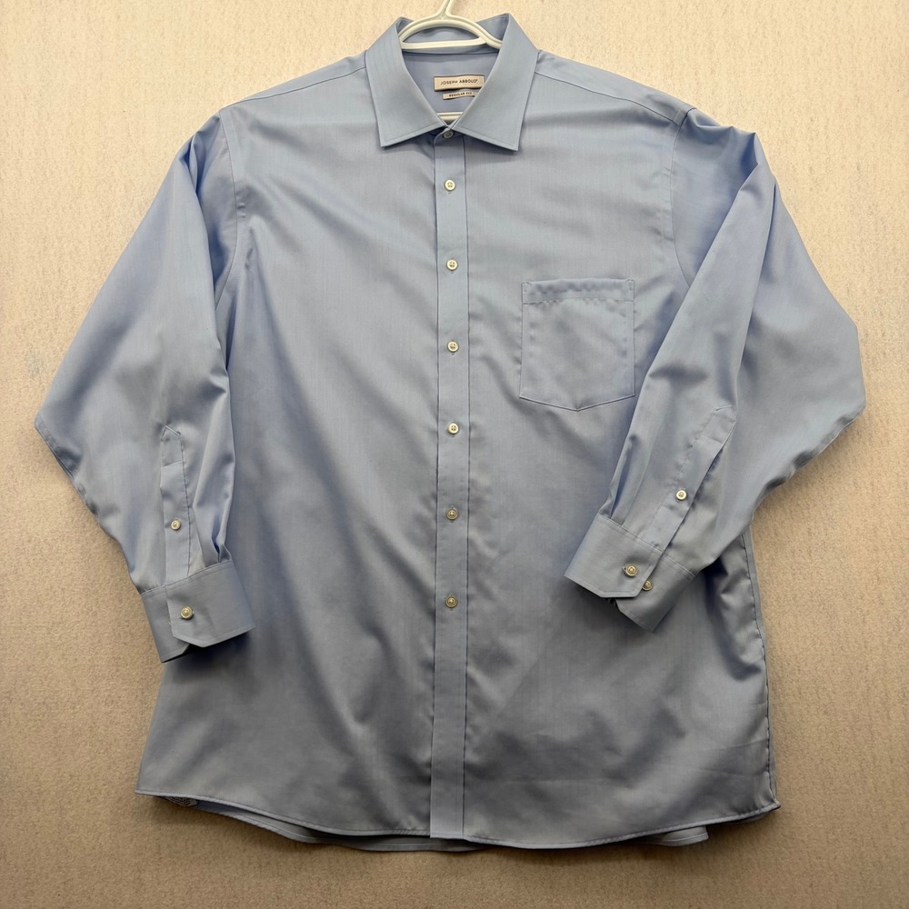 Joseph Abboud Mens Blue Herringbone Dress Shirt 17.5 32/33 Regular Fit Non-Iron